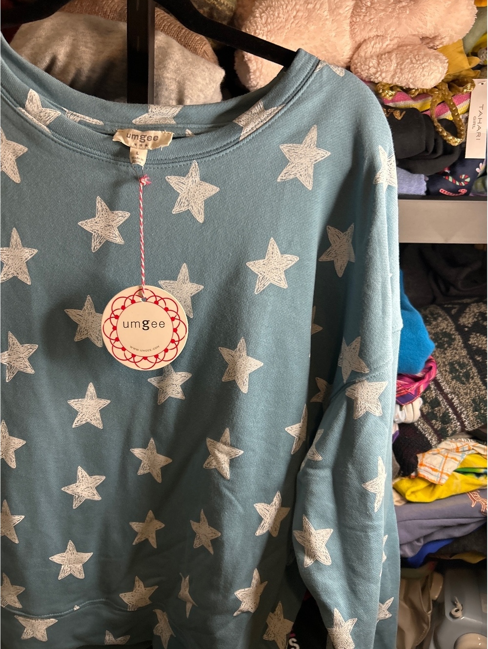 Umgee Blue Star Print Cotton Sweatshirt Size L